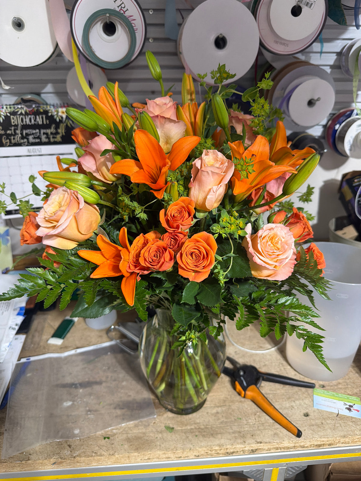 Fiery Lily and Rose Bouquet