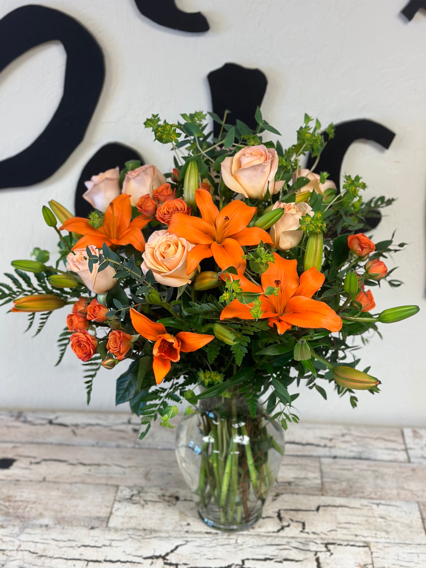 lily flower floral designs Fiery Lily and Rose Bouquet – The Petal Patch